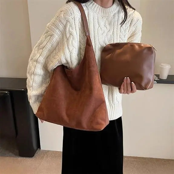 Vintage Charm Suede Oversized Shoulder Bag - TIMESQURE