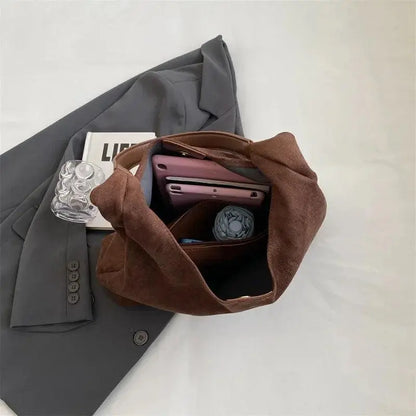 Vintage Charm Suede Oversized Shoulder Bag - TIMESQURE